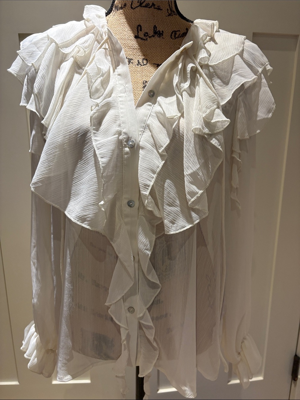 Commense Ivory Ruffle Front Sheer Blouse